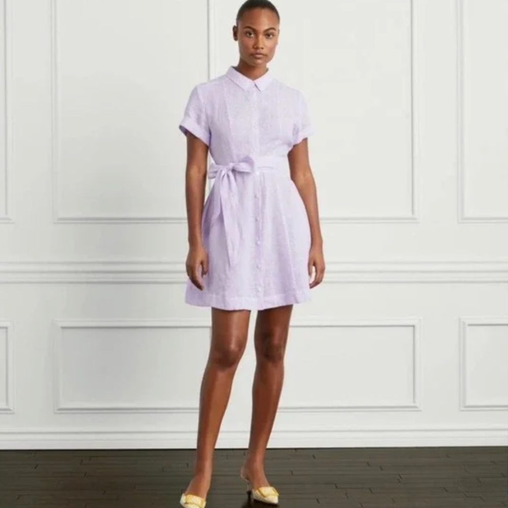 HILL HOUSE Lilac Stripe 100% linen The Laura Dress